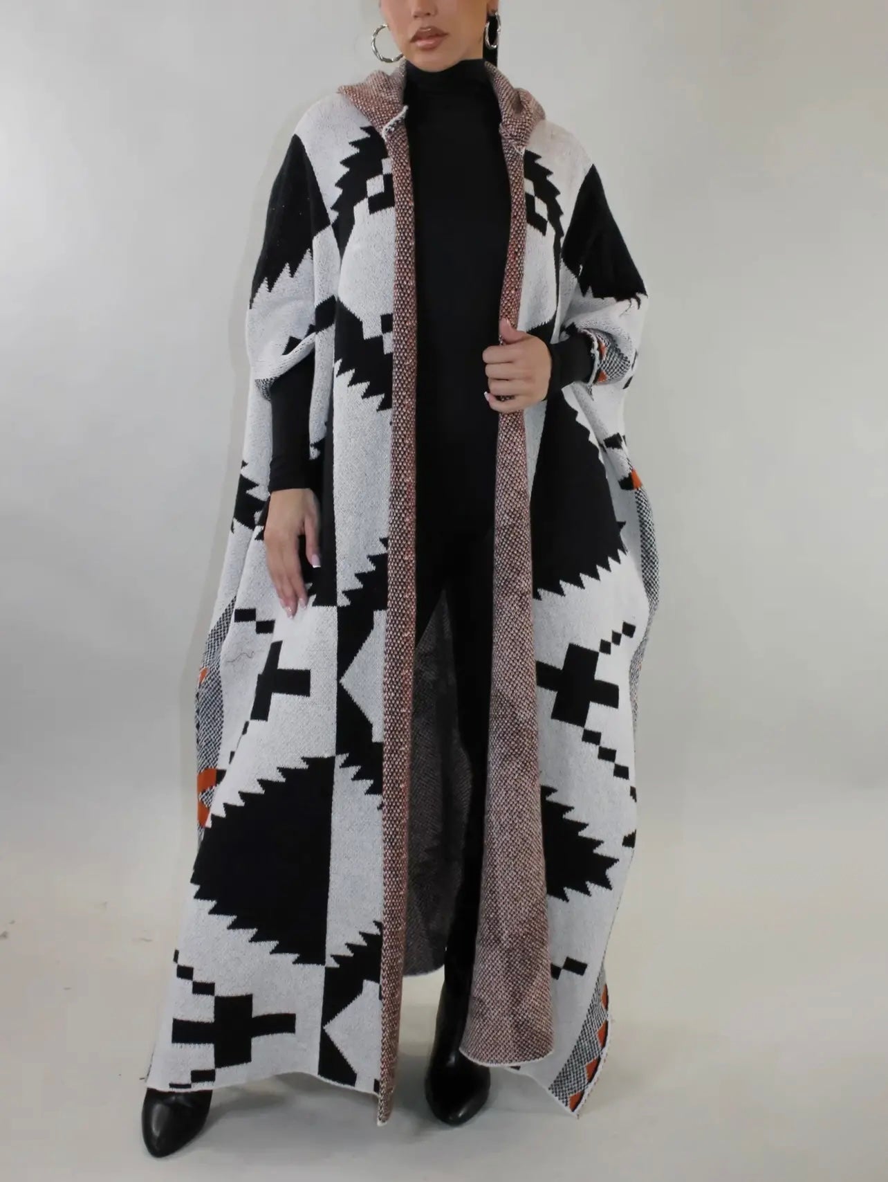 Oversized Aztec Baddie Sweater Hoodie Cardigan