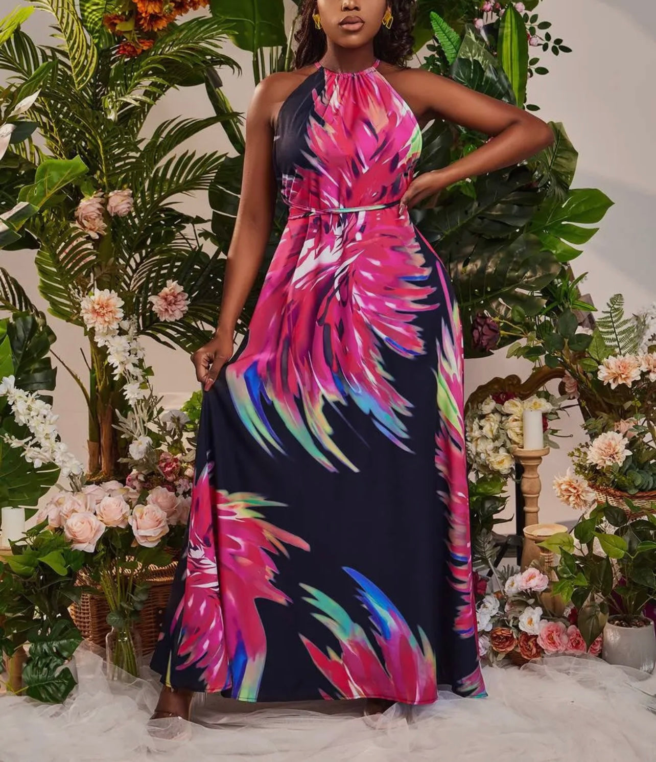 Angelic Baddie Ruched Backless Floral Dress