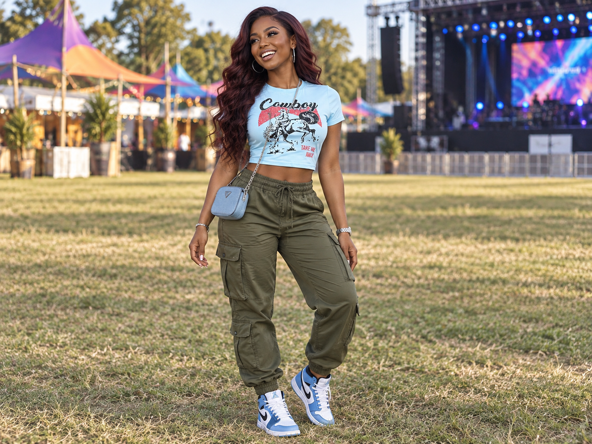 Take Me Away Baddie Cowboy Crop Tee
