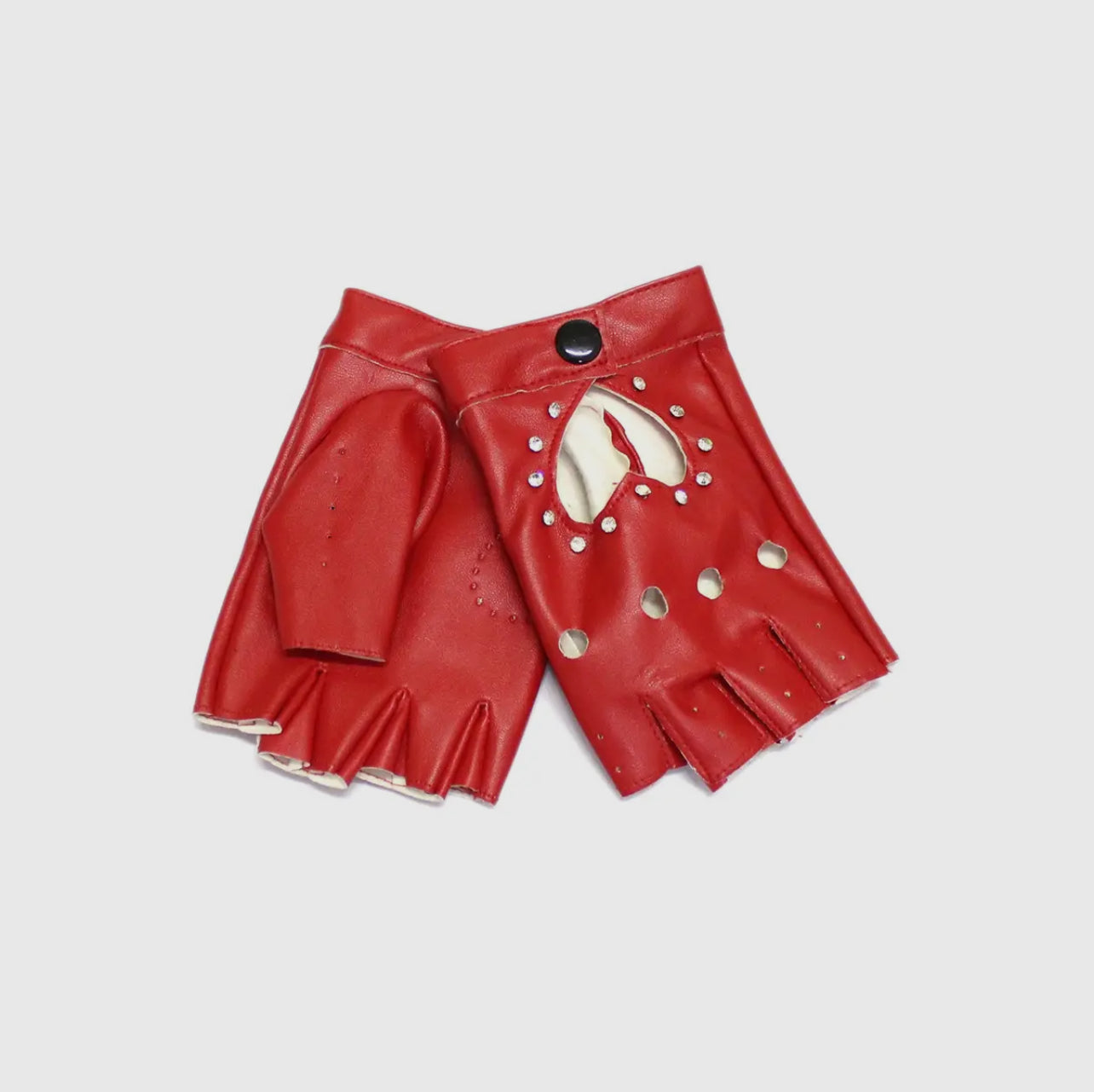 Red Fingerless Baddie Leather Gloves with Studs - Baddie Kouture Boutique
