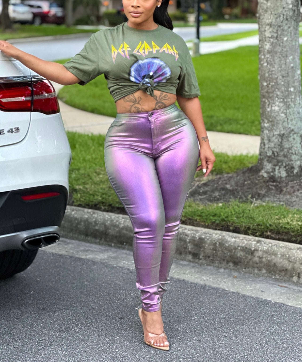 Amara Baddie Metallic Purple Pants - Baddie Kouture Boutique
