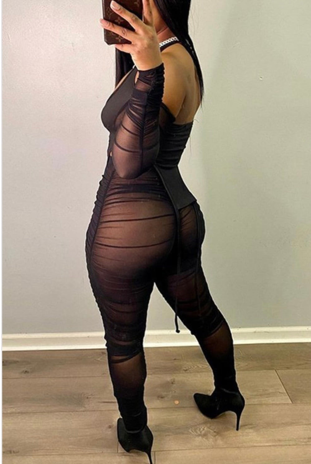 See Through Bad Ruched Mesh Two-Piece Set - Baddie Kouture Boutique