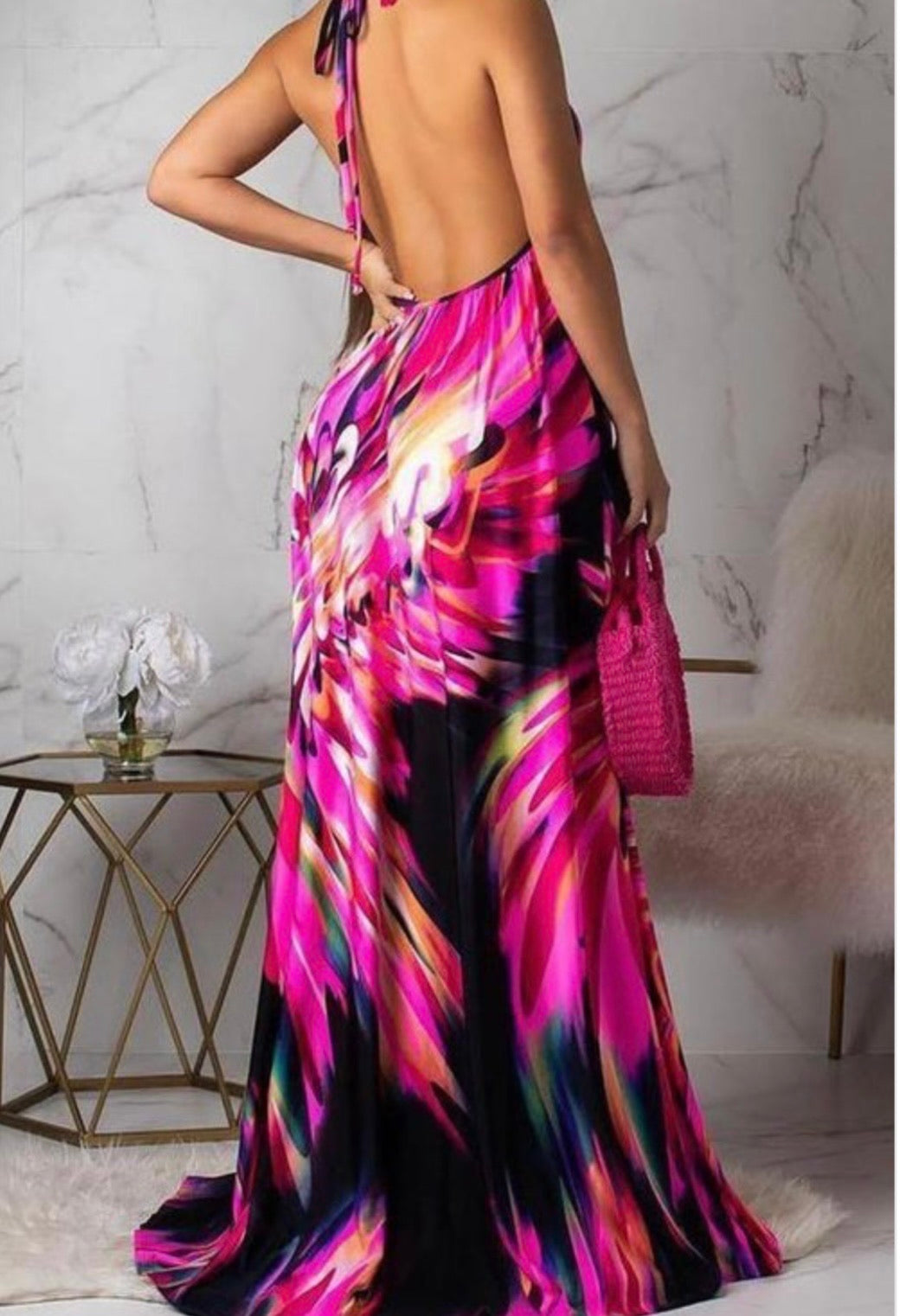 Angelic Baddie Ruched Backless Floral Dress - Baddie Kouture Boutique