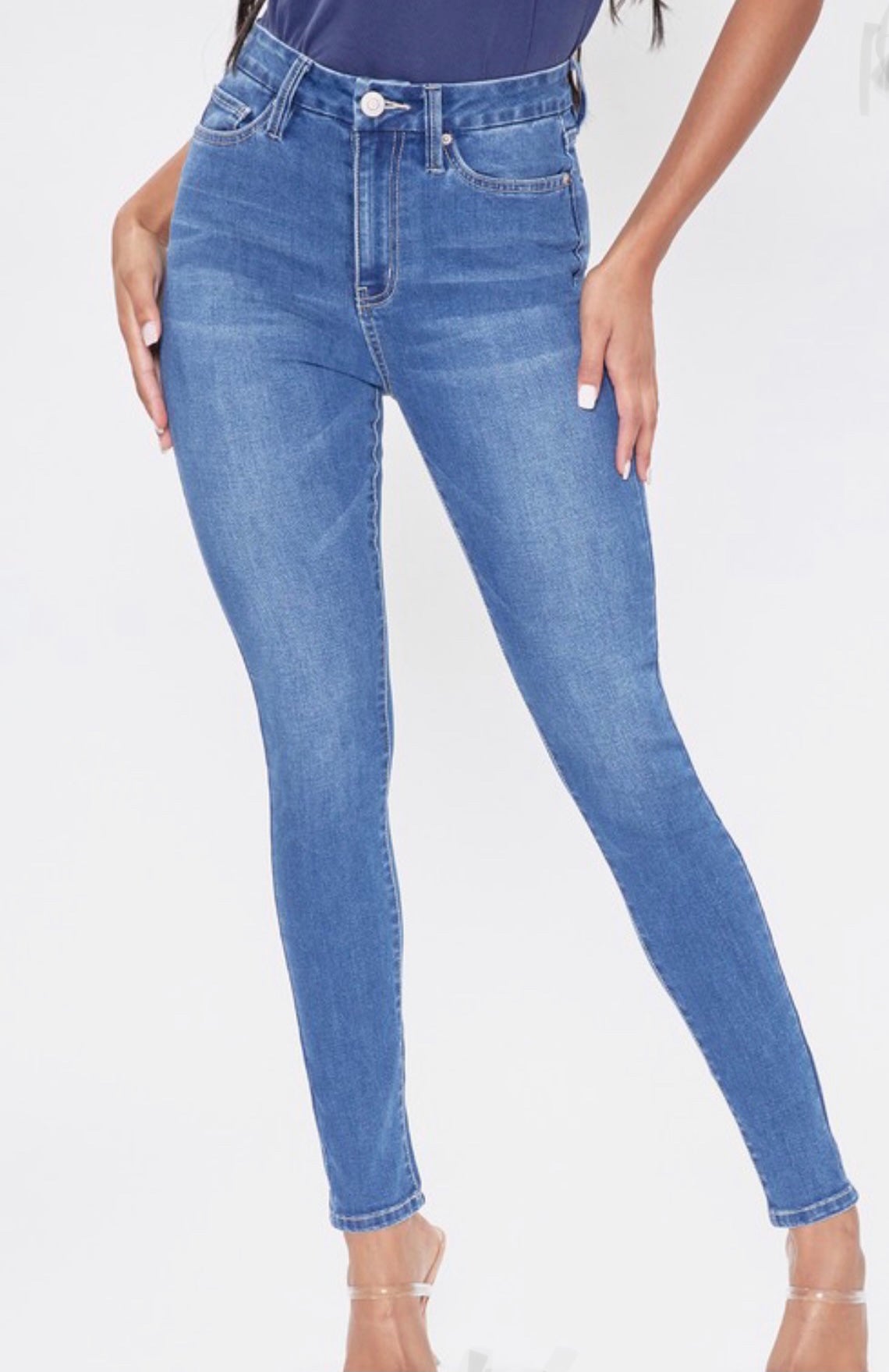 Medium Washed High Waist Curvy Baddie Jeans - Baddie Kouture Boutique