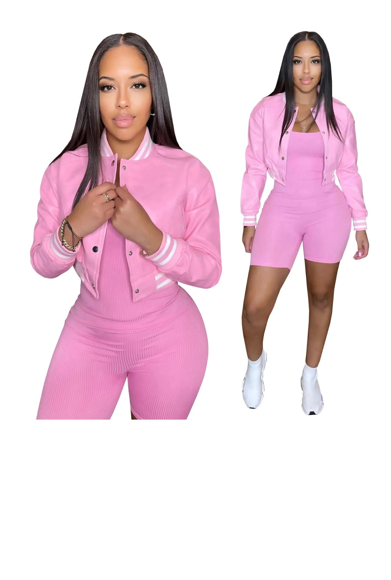 Baddie PInk PU Bomber Jacket - Baddie Kouture Boutique