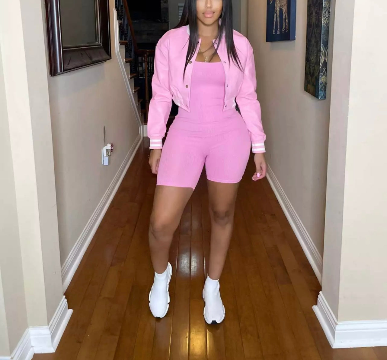 Baddie PInk PU Bomber Jacket - Baddie Kouture Boutique