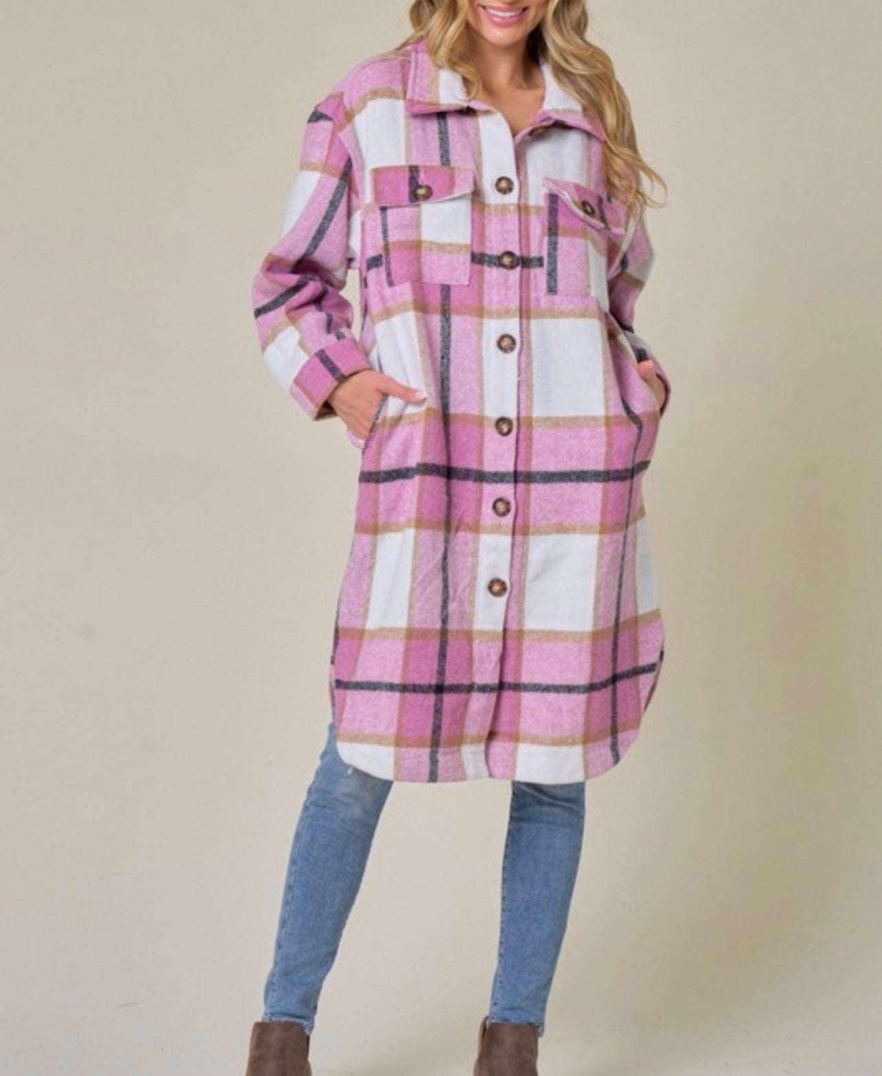 Pretty in Pink Baddie Flannel Shacket - Baddie Kouture Boutique