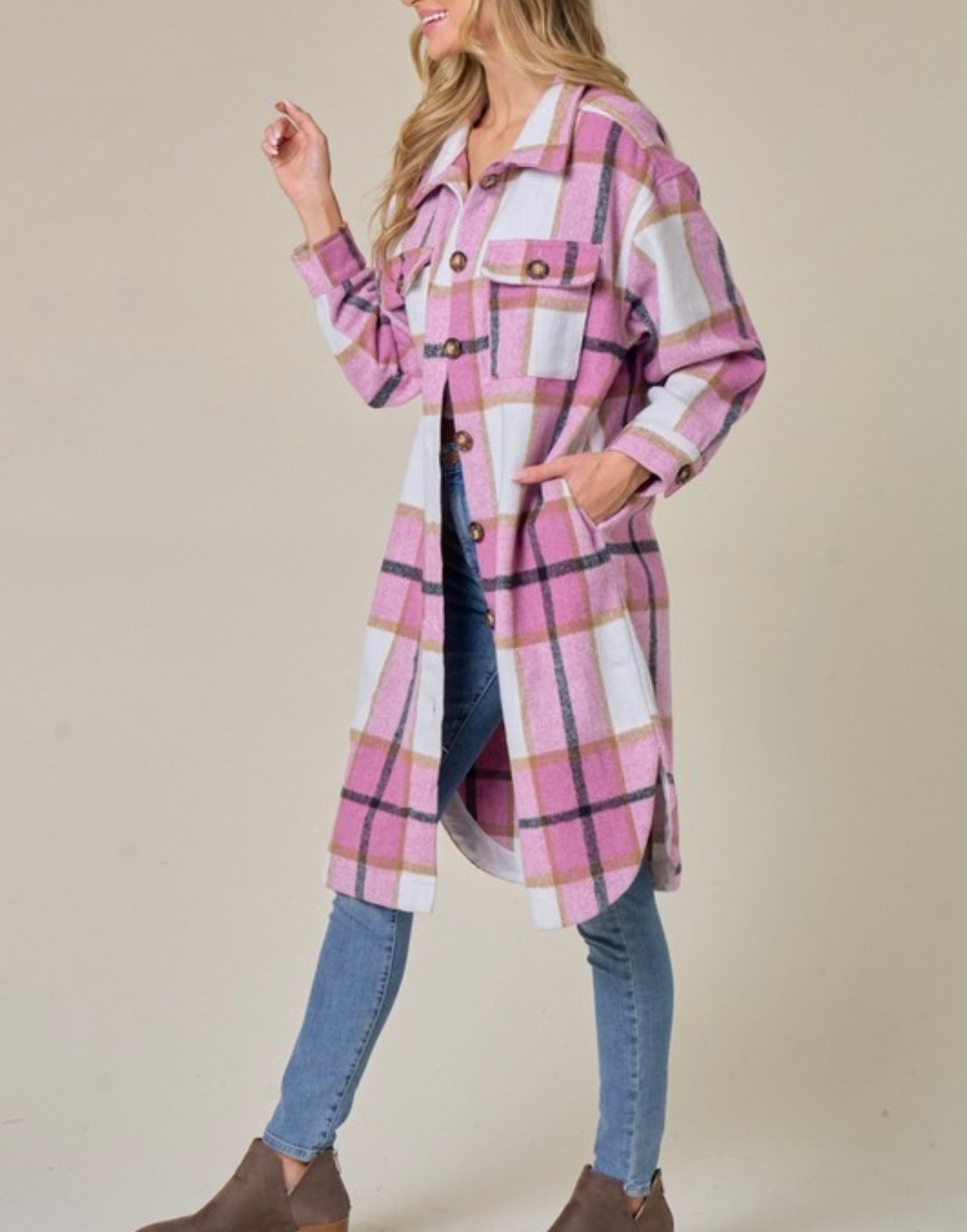 Pretty in Pink Baddie Flannel Shacket - Baddie Kouture Boutique
