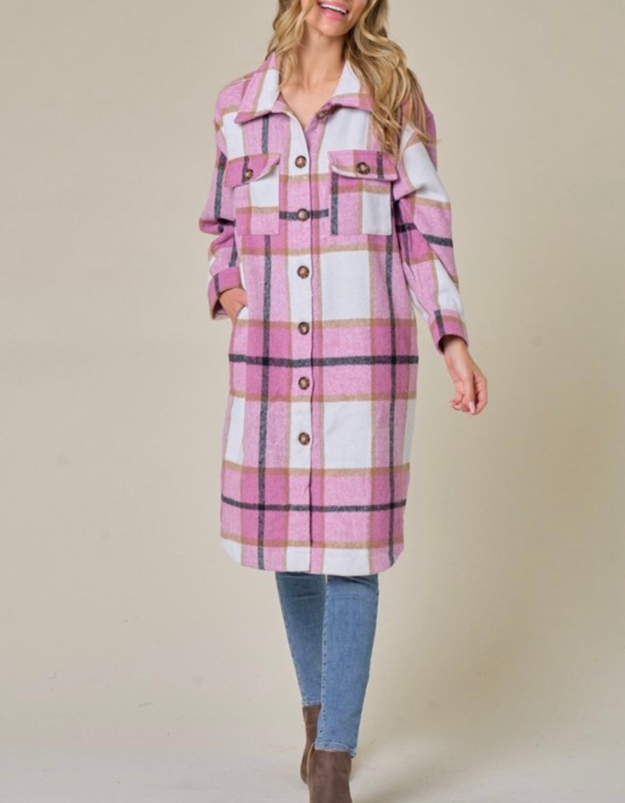 Pretty in Pink Baddie Flannel Shacket - Baddie Kouture Boutique