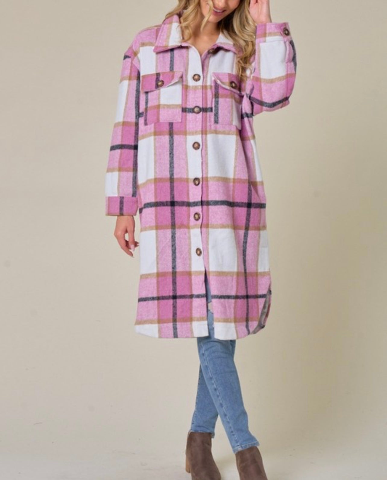 Pretty in Pink Baddie Flannel Shacket - Baddie Kouture Boutique