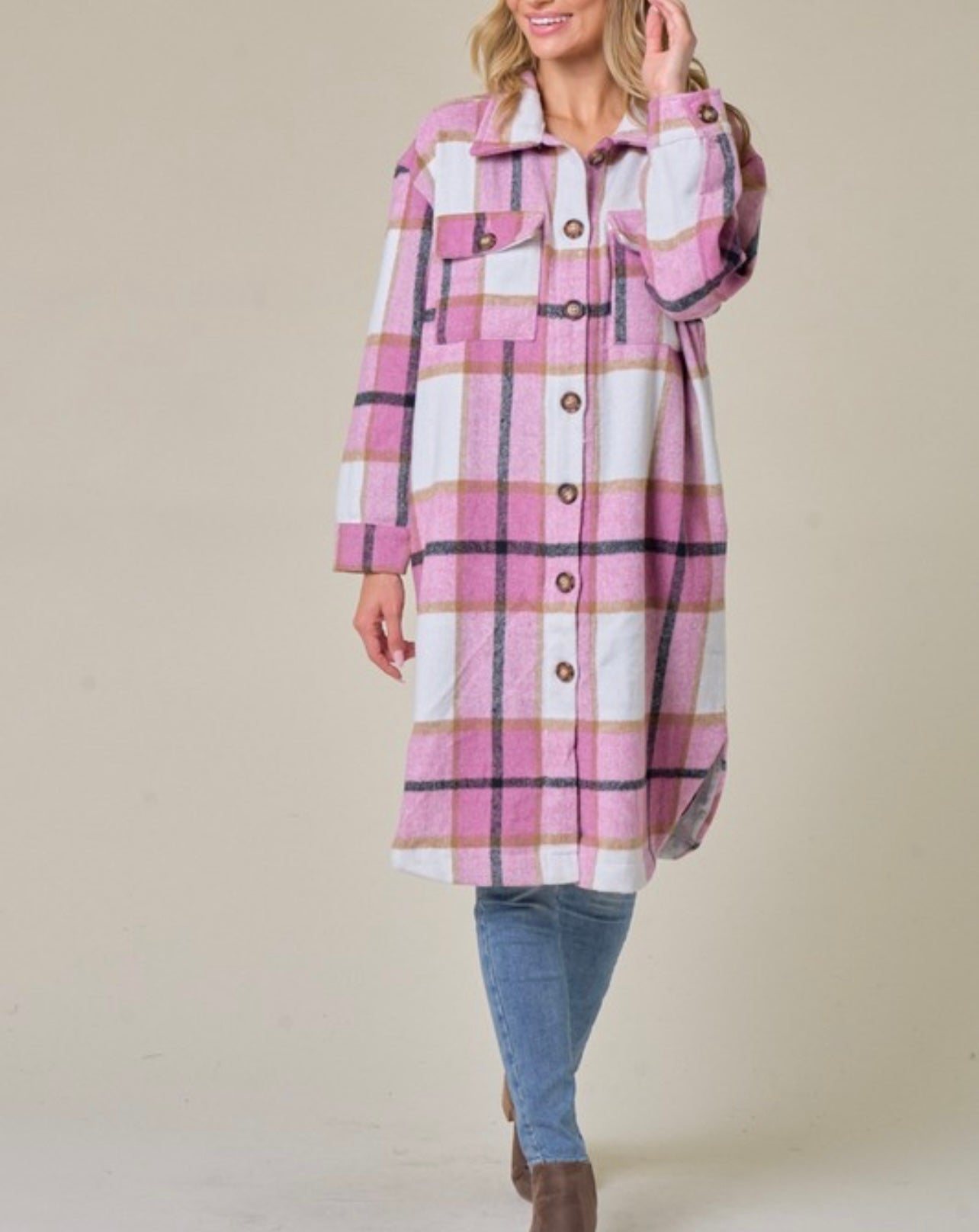 Pretty in Pink Baddie Flannel Shacket - Baddie Kouture Boutique