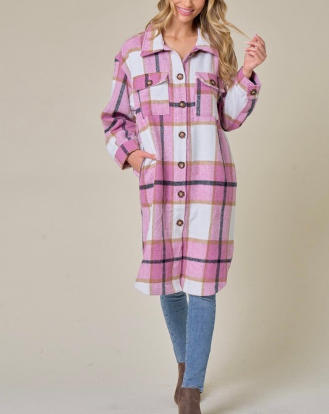 Pretty in Pink Baddie Flannel Shacket - Baddie Kouture Boutique