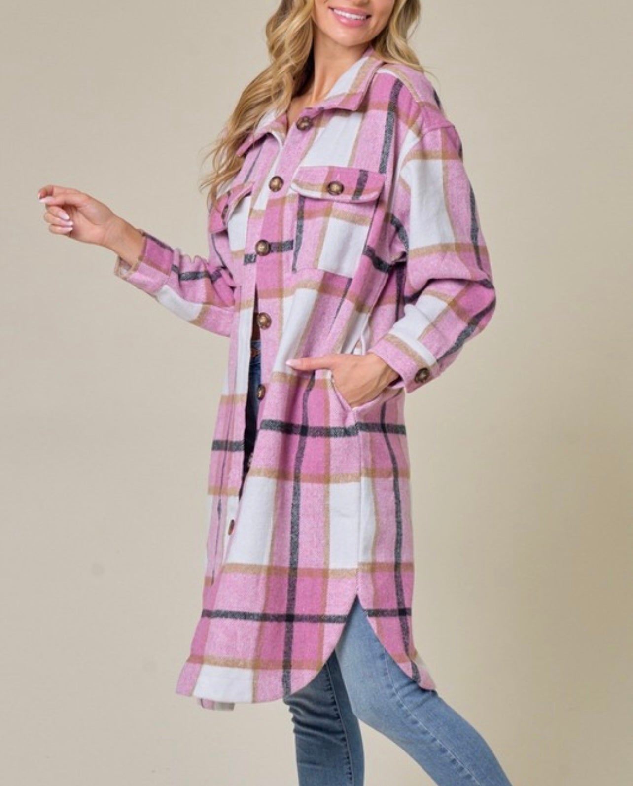 Pretty in Pink Baddie Flannel Shacket - Baddie Kouture Boutique