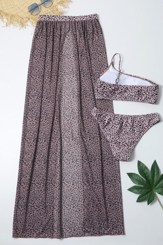 Bad Cheetah One Shoulder Bikini with Cover Skirt - Baddie Kouture Boutique