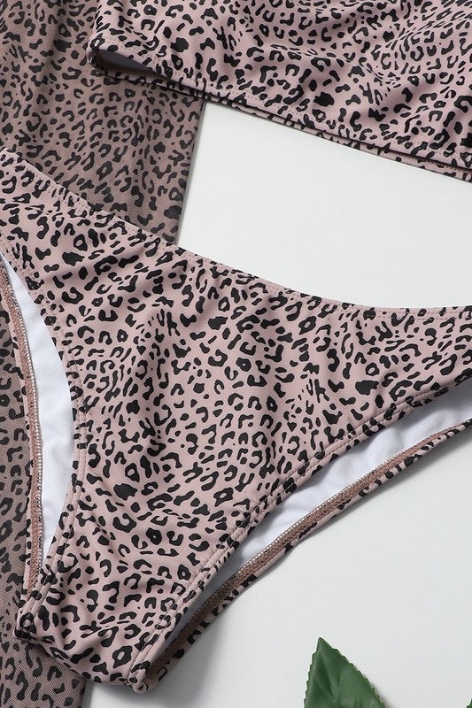 Bad Cheetah One Shoulder Bikini with Cover Skirt - Baddie Kouture Boutique