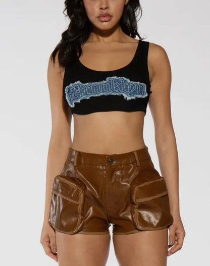 Vintage Vegan Precious Baddie Leather Cargo Shorts