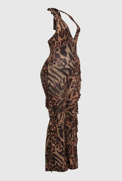 Jolie Leopard Halter Jumpsuit