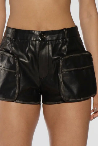 Vintage Vegan Precious Baddie Leather Cargo Shorts
