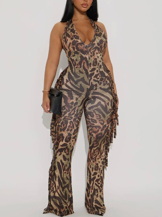 Jolie Leopard Halter Jumpsuit