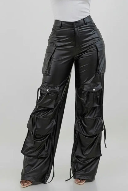 Barbara Faux Leather Baddie Cargo Pants