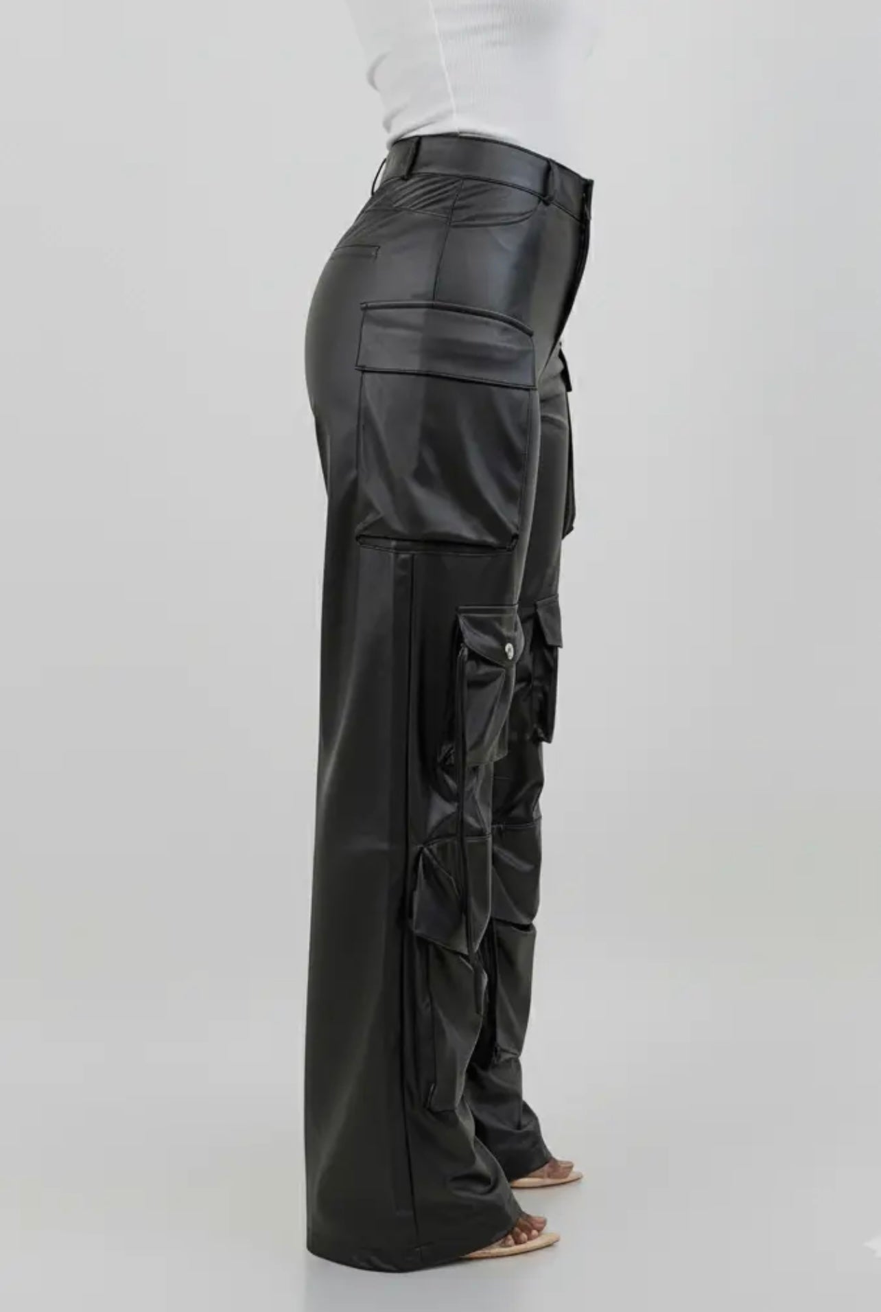 Barbara Faux Leather Baddie Cargo Pants