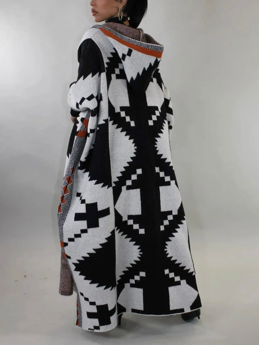Oversized Aztec Baddie Sweater Hoodie Cardigan