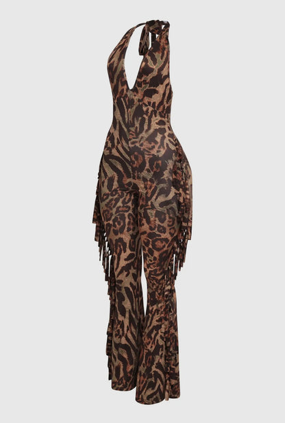 Jolie Leopard Halter Jumpsuit