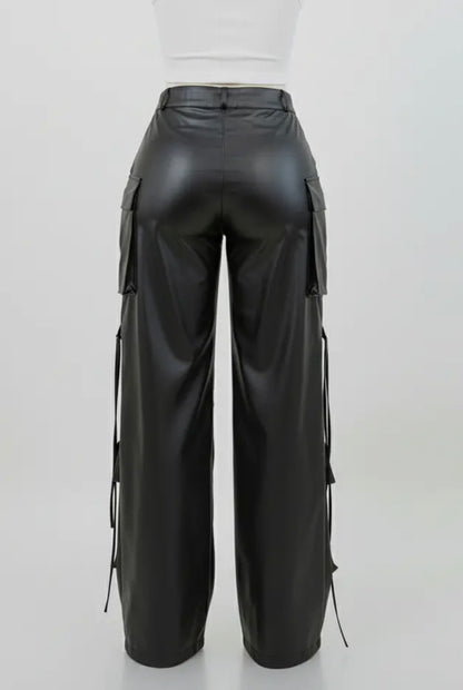 Barbara Faux Leather Baddie Cargo Pants