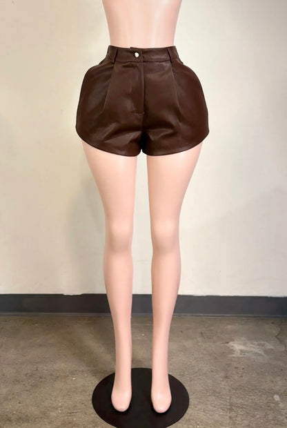 Chocolate Pressure Baddie Faux Leather Shorts
