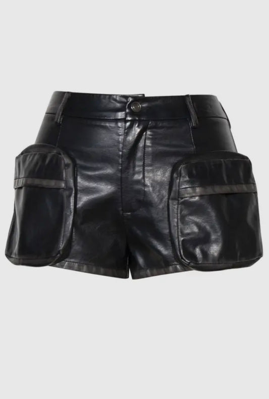 Vintage Vegan Precious Baddie Leather Cargo Shorts