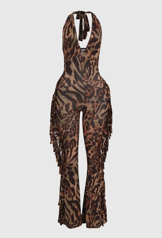 Jolie Leopard Halter Jumpsuit