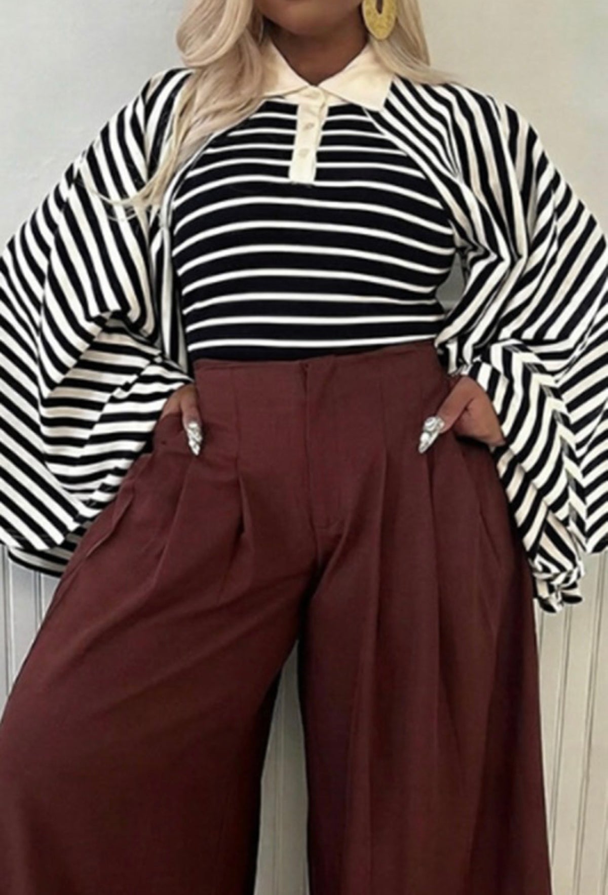 Statement Stripe Baddie Batwing Top