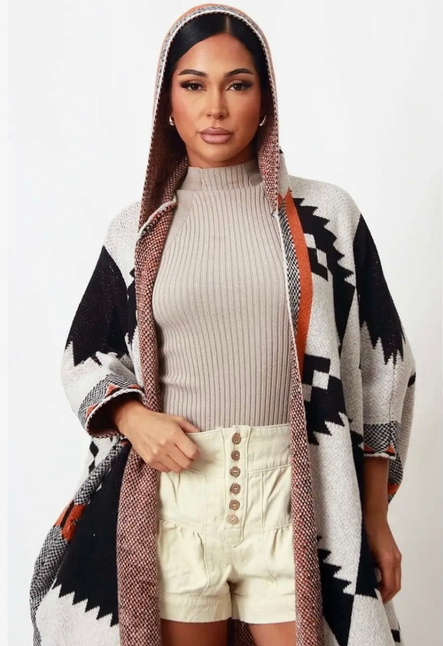 Oversized Aztec Baddie Sweater Hoodie Cardigan