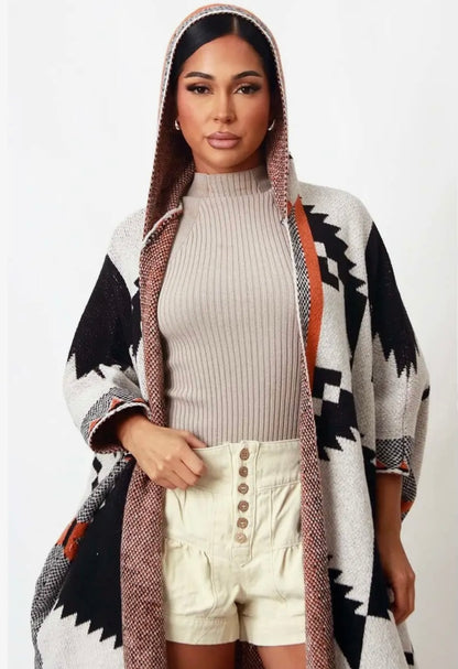 Oversized Aztec Baddie Sweater Hoodie Cardigan