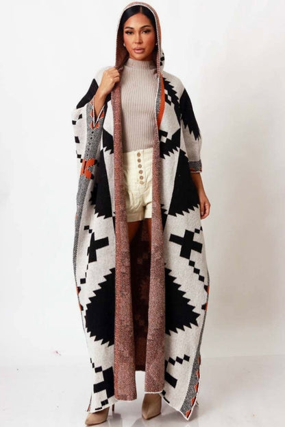 Oversized Aztec Baddie Sweater Hoodie Cardigan