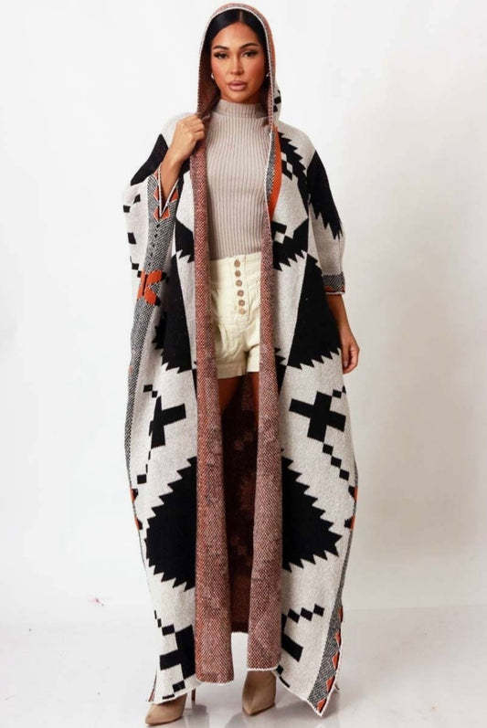 Oversized Aztec Baddie Sweater Hoodie Cardigan