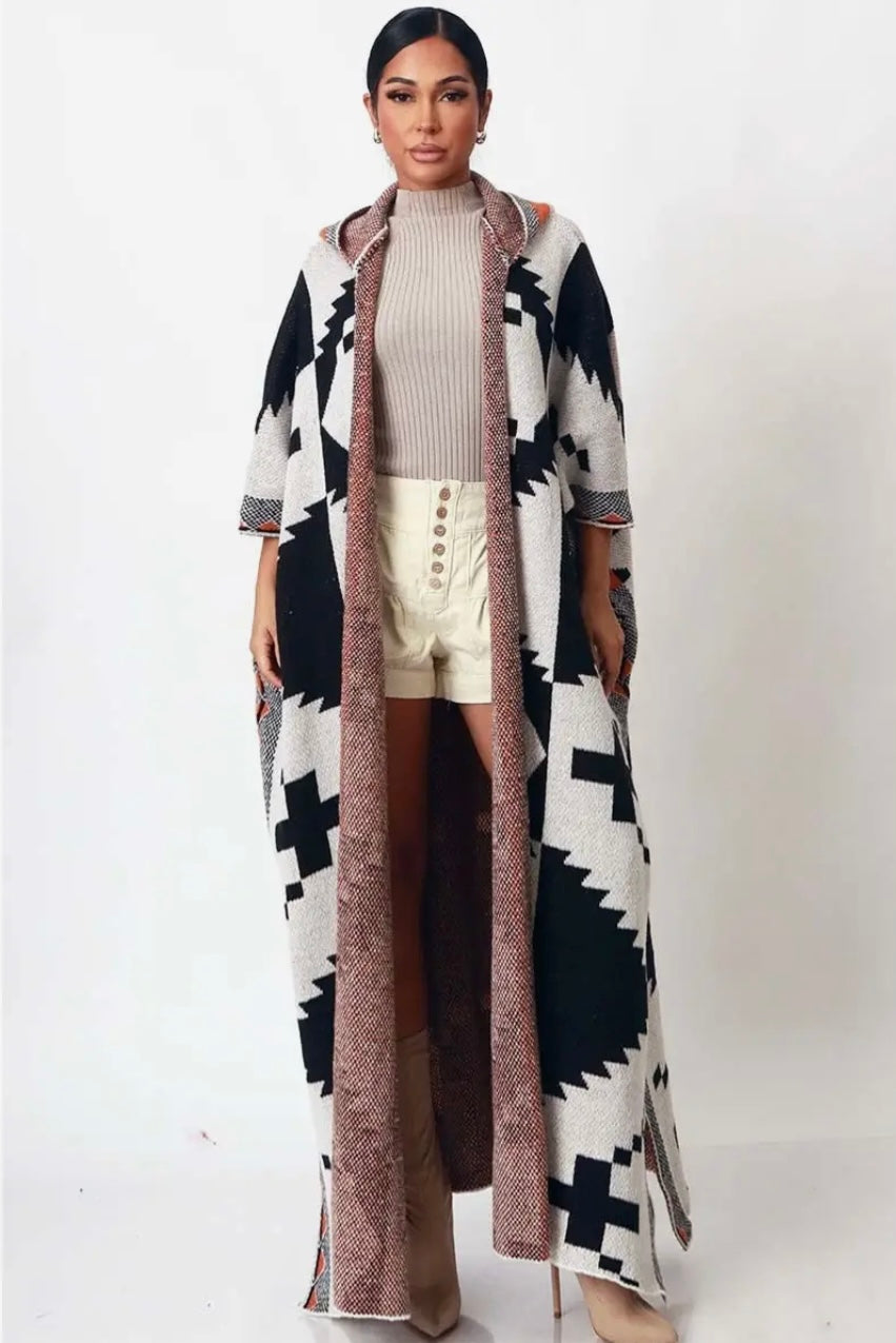 Oversized Aztec Baddie Sweater Hoodie Cardigan
