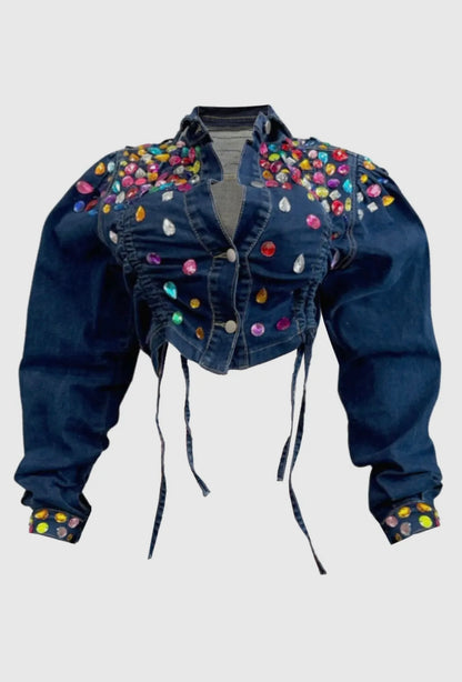 Embellished Baddie Denim Jacket - Baddie Kouture Boutique 