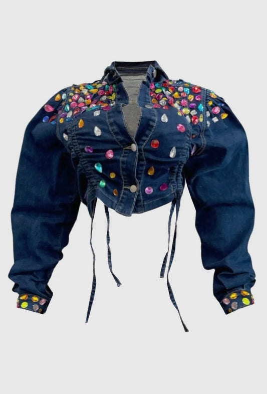 Embellished Baddie Denim Jacket - Baddie Kouture Boutique 