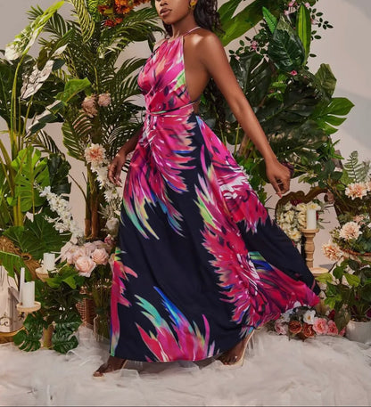 Angelic Baddie Ruched Backless Floral Dress