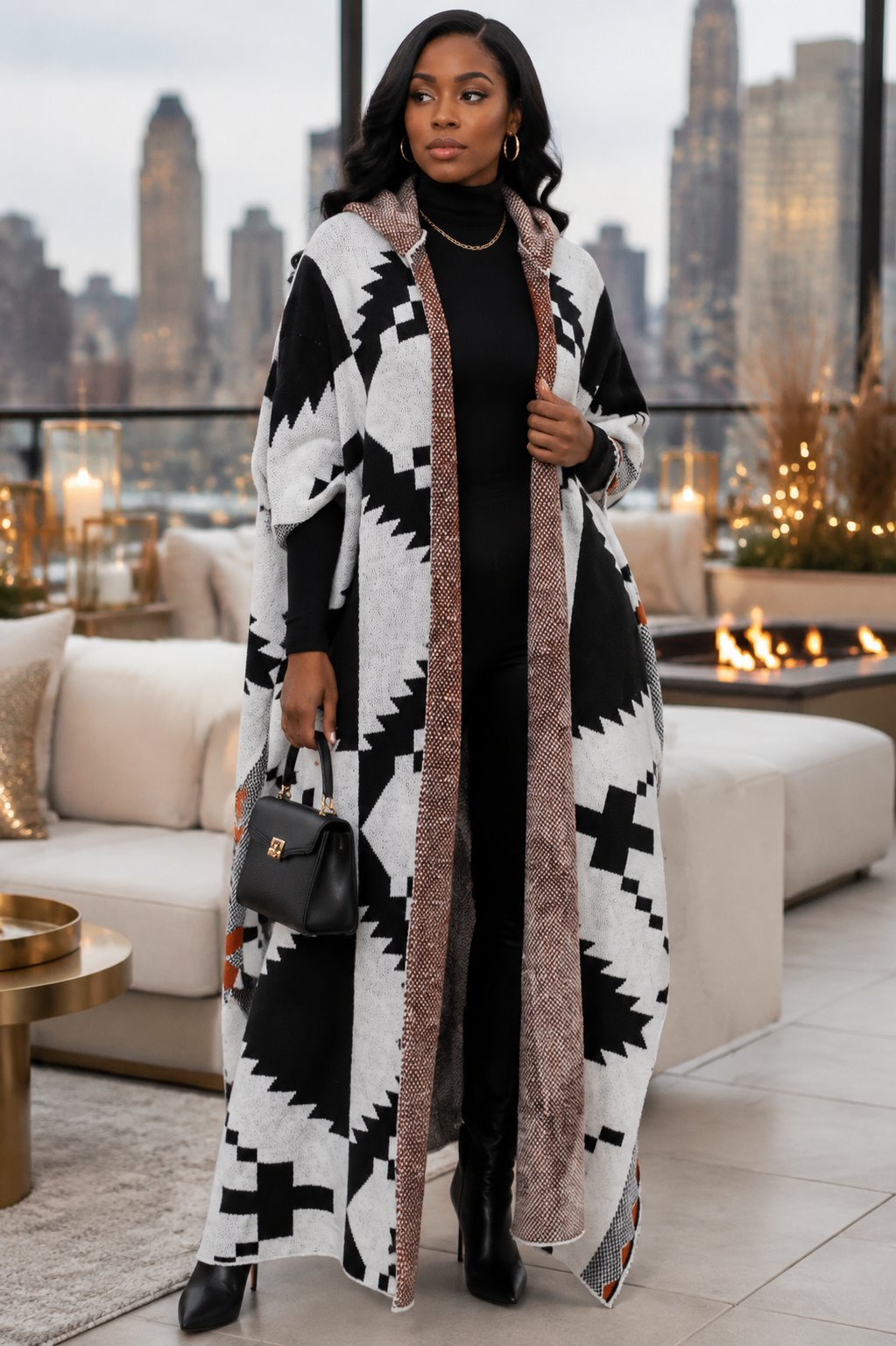 Oversized Aztec Baddie Sweater Hoodie Cardigan