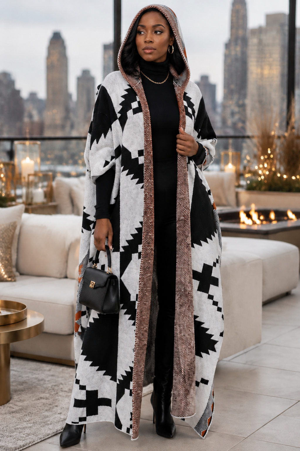 Oversized Aztec Baddie Sweater Hoodie Cardigan