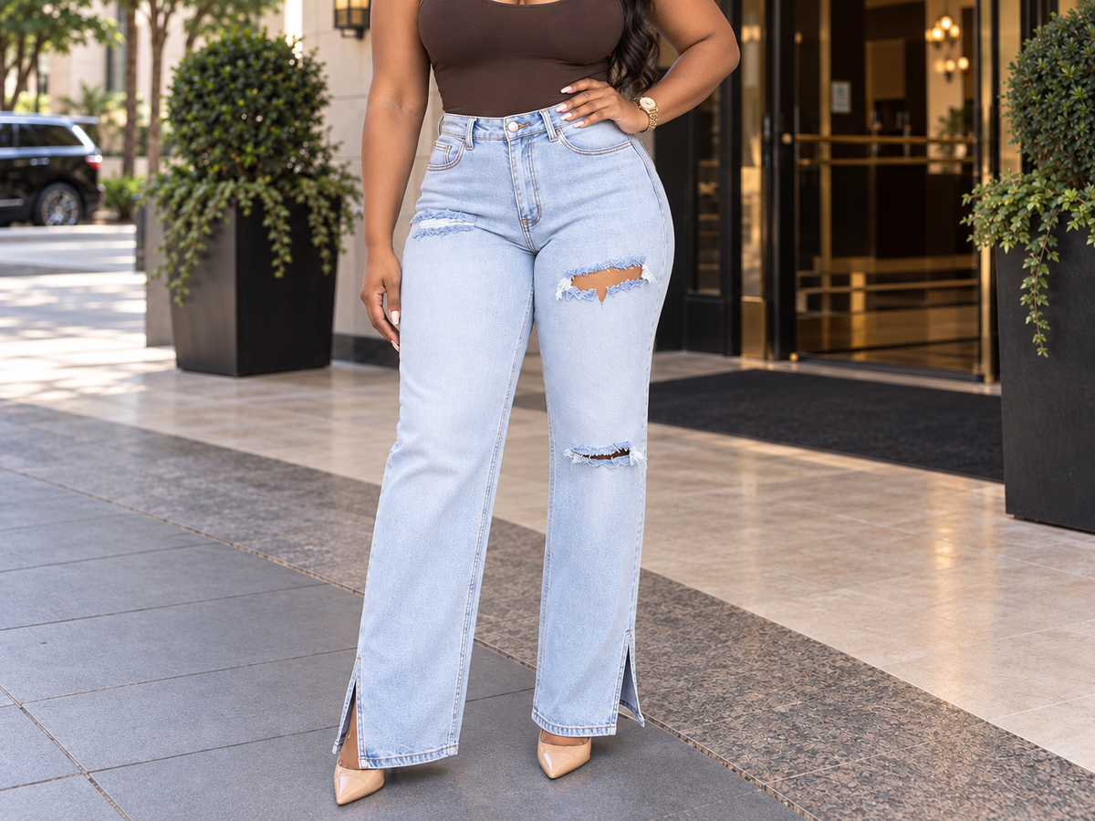 Baddie Distressed Light Wash Jeans