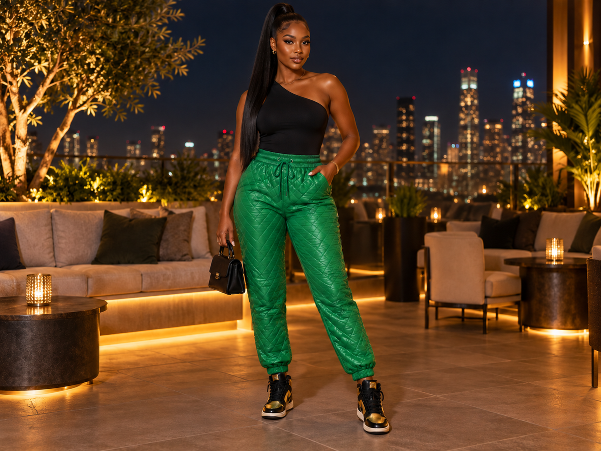 Green Baddie Puff Pants