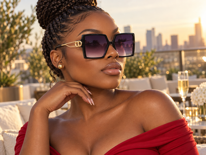 Baddie Golden Side Square Oversize Glasses
