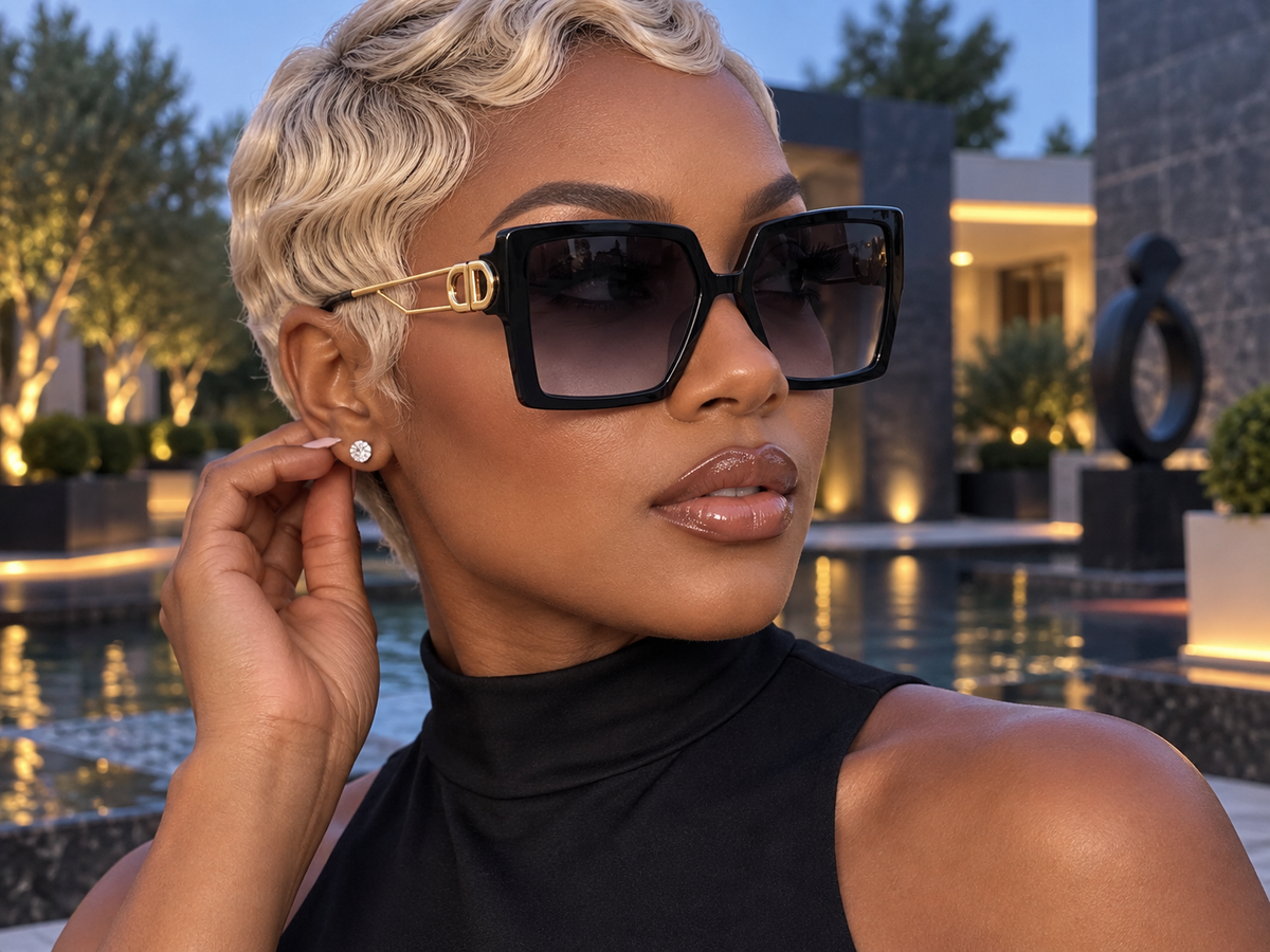 Baddie Golden Side Square Oversize Glasses