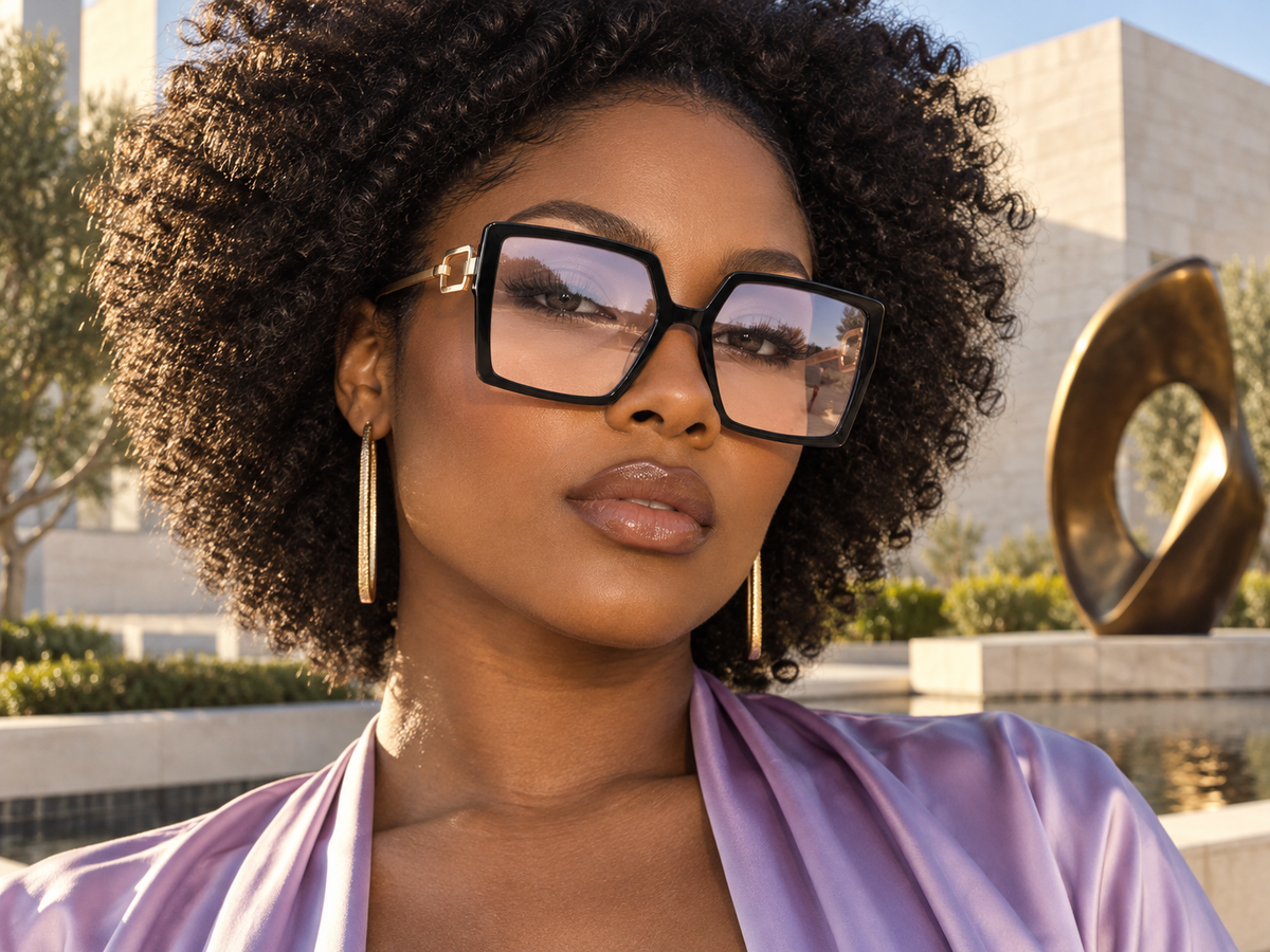 Baddie Golden Side Square Oversize Glasses