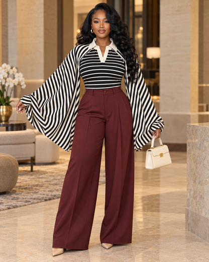 Statement Stripe Baddie Batwing Top