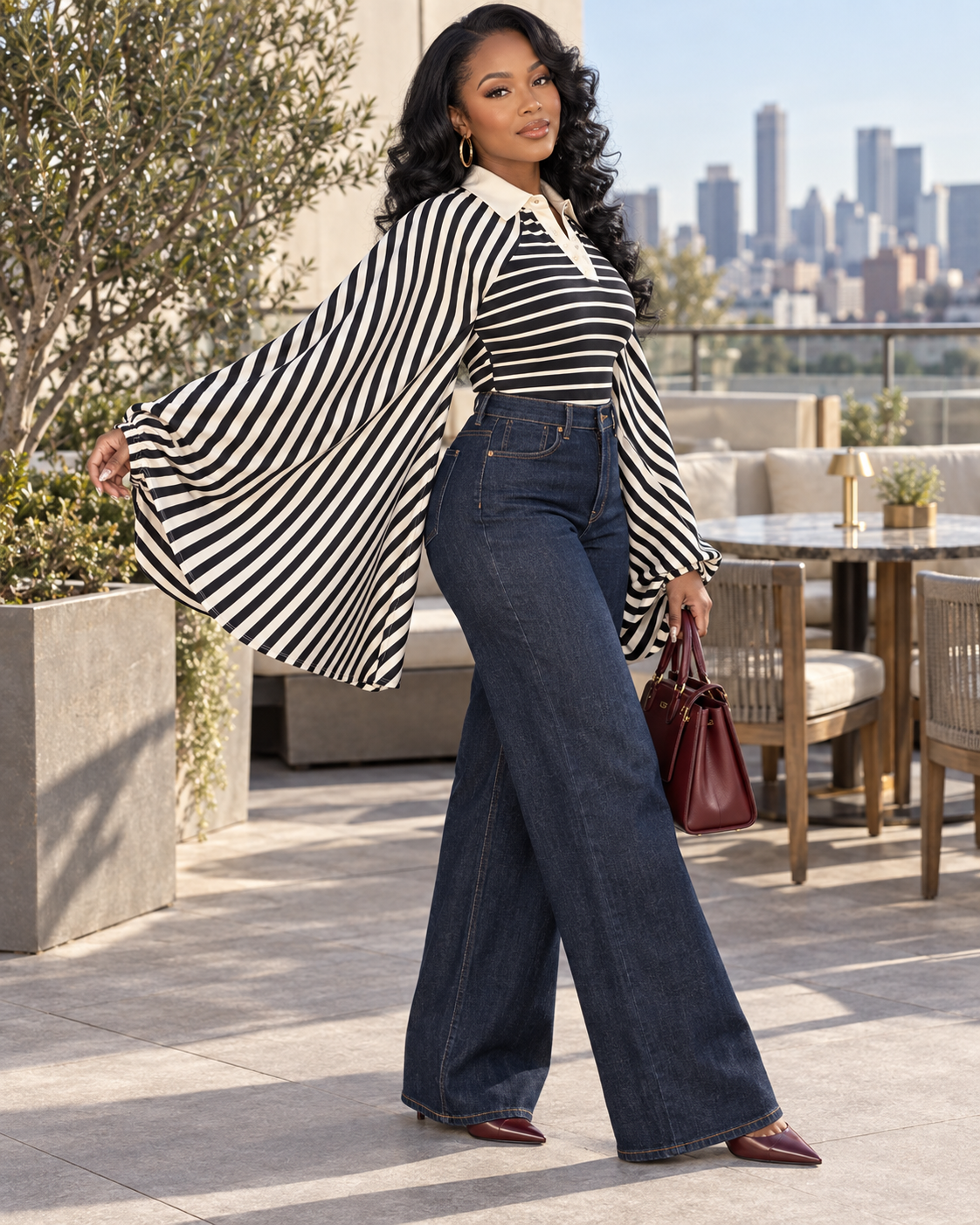 Statement Stripe Baddie Batwing Top