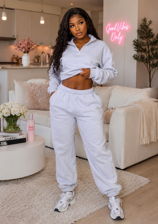 Baddie Plush Gray Sweat Pants